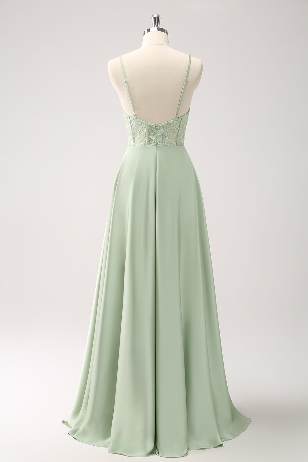 Luolandi A Line Green Ruffles Corset Lace Long Prom Dress With Slit Bridesmaid Dress Evening Dress